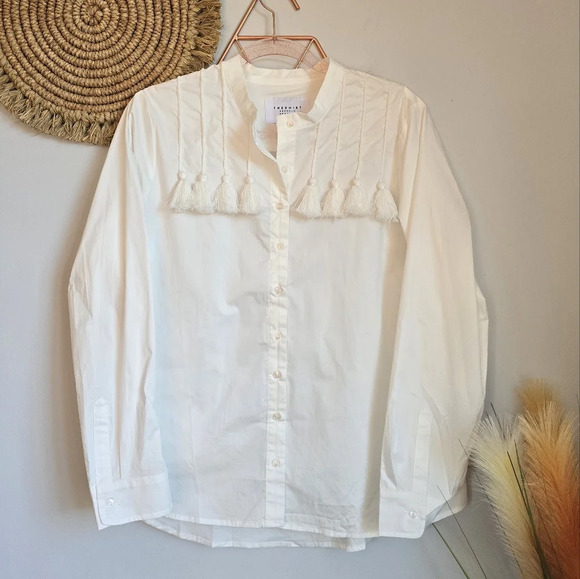The Shirt Rochelle Behrens New White Tassel Cotton Button Front Shirt Size XL - Picture 11 of 11